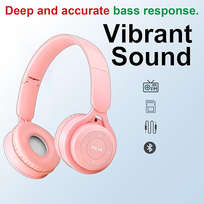 Upgraded Hybrid Noise Cancelling Bluetooth Headphones Over Ear Wireless Bluetooth with Mic Soft-Earpads HiFi Stereo Foldable Lightweight Headset Deep Bass for Home Office Cellphone PC Pink