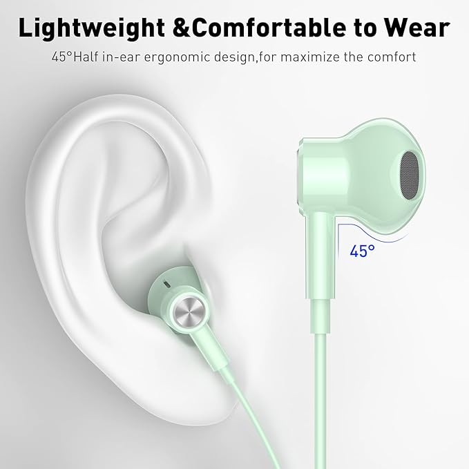 USB C Headphones Wired Type C Earphones for Samsung/Galaxy S26 S25 S24 Plus S23 S22 S21 S20 Ultra Magnetic Corded Earbuds for iPhone 15 Pro Max 16 16e 17 17e Air for Apple/Android Ear Buds Mint