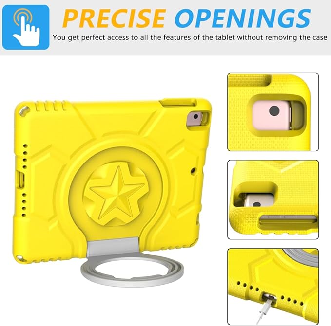 Kids Case for iPad 5th/6th Generation 9.7-inch 2017/2018 Release, Lainergie iPad Air 2 Case with Screen Protector, iPad Pro 9.7 Protective Cover Case Lightweight Shockproof with Handle Stand,Yellow