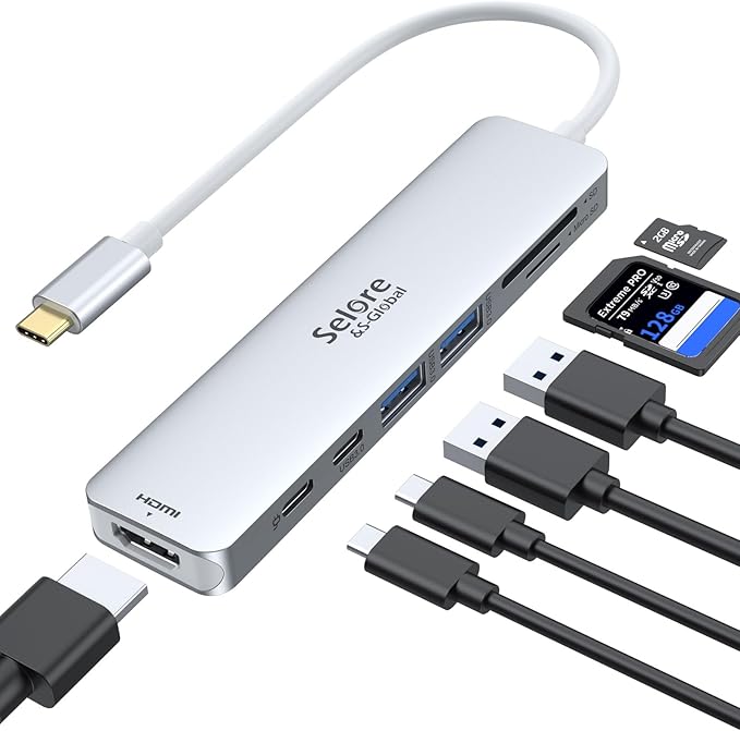 USB C Hub HDMI Adapter for MacBook Pro/Air, 7 in 1 USBC Dongle with HDMI, microSD/SD Card Reader, USB C Data Port,100W PD, and 2 USB 3.0 Compatible for MacBook Pro/Air, Dell XPS, Lenovo Thinkpad.