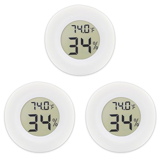Digital Mini Thermometer Round Hygrometer, 3-Pack, LCD Display, Indoor Temperature Humidity Meter for Greenhouse, Fridge(White)