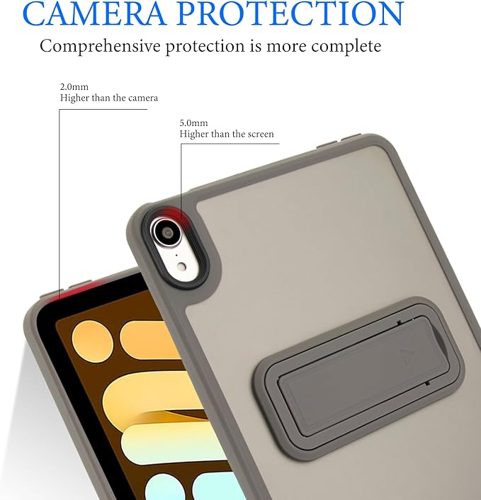 Shockproof Case for iPad mini 7th/6th Generation (2024/2021 8.3-inch), Kickstand Slim Fit Rugged Bumper Lightweight Anti-Scratch Bumper Case Cover for Women Men, Gray