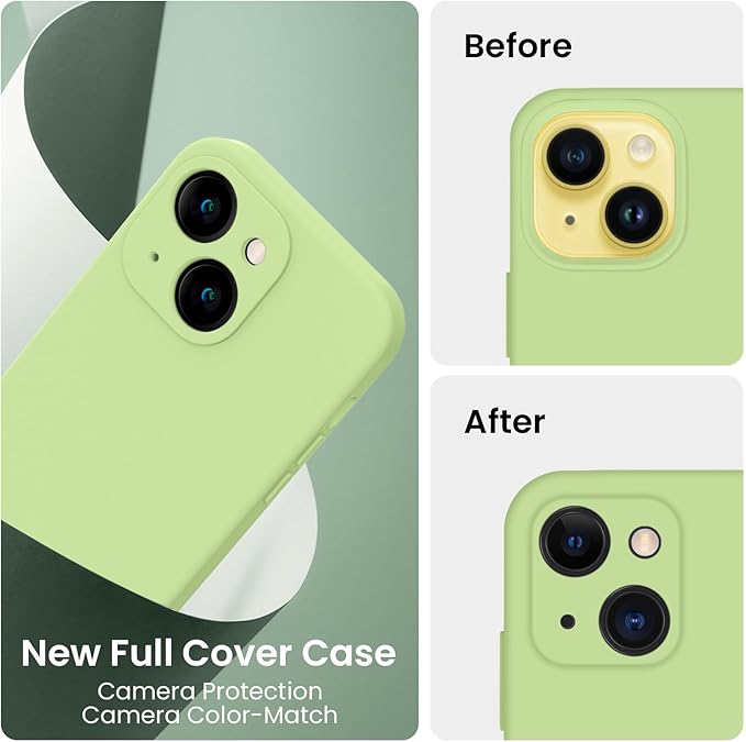 FireNova Designed for iPhone 14 Case, Silicone Upgraded [Camera Protection] Phone Case, Soft Anti-Scratch Microfiber Lining Inside, 6.1 inch, Tea Green