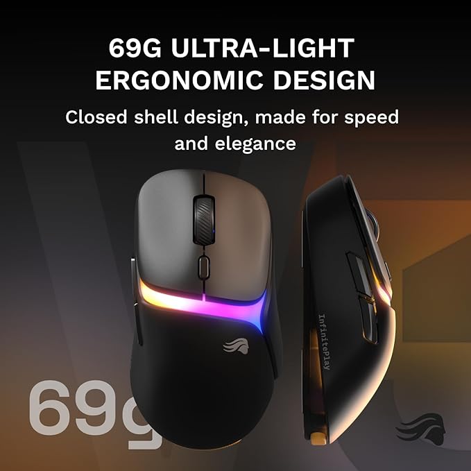 GLORIOUS Gaming Model D3 Wireless Gaming Mouse - InfinitePlay Swappable Battery, 130H Battery Life, 8k Polling, 130M Optical Switches, Ultralight 69g, 30K DPI Optical Sensor, RGB - Black