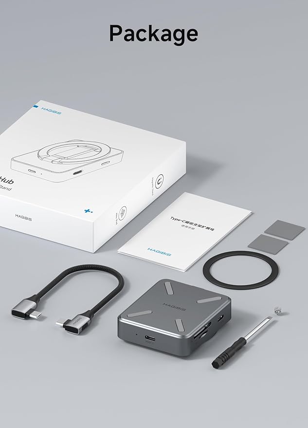 Hagibis Magnetic USB C Hub with Magsafe Stand Holder for iPhone 17 16 15 Pro Max, Portable Type-C Docking Station 100W PD, 1000Mbps RJ45, 10Gbps USB3.2, SD/Micro SD4.0 (CMC10LC)