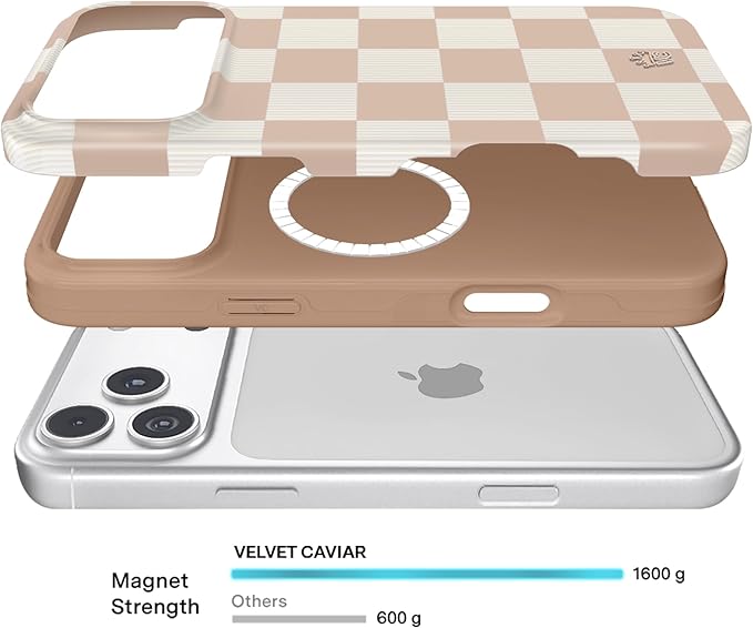 VELVET CAVIAR Case for iPhone 17 Pro | Compatible with MagSafe | 10ft Drop Tested | Protective Designer Cases | Nude Vibe Checkered 2.0