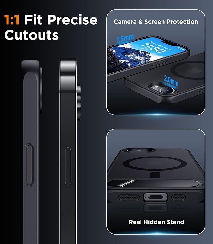 Magnetic Compatible with iPhone 16E Case, [Built-in Invisible Kickstand][Compatible with MagSafe][Military Grade Shockproof] Slim Translucent Matte Case for iPhone 16E 6.1" 2025