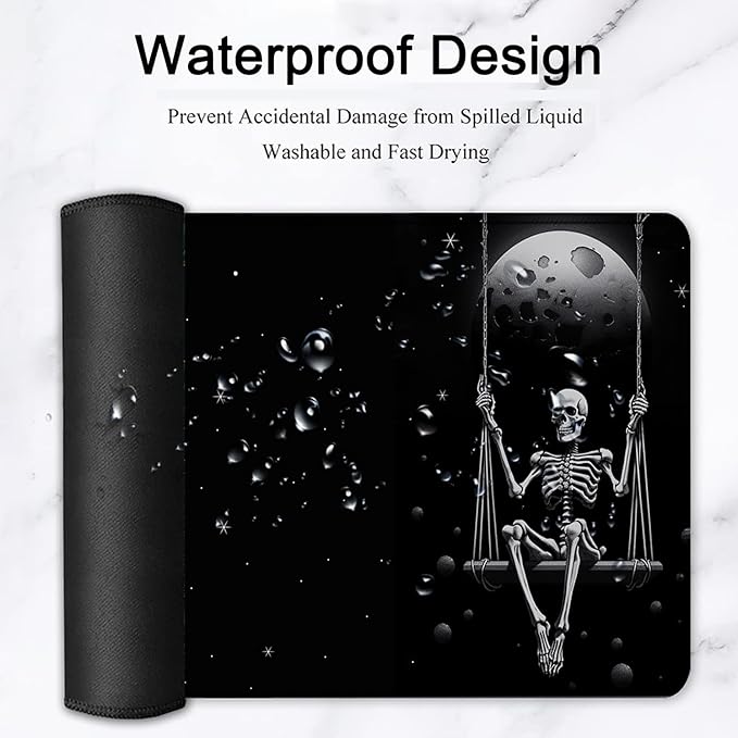 Large Mouse Pad, 31.5 x 11.8in Extended Gaming Mouse Pad with Stitched Edges,XXL Mousepad Protector Non Slip Rubber Base for Office & Home Writing Mat,Funy Skeleton Skeleton Planet Black Desk Mat