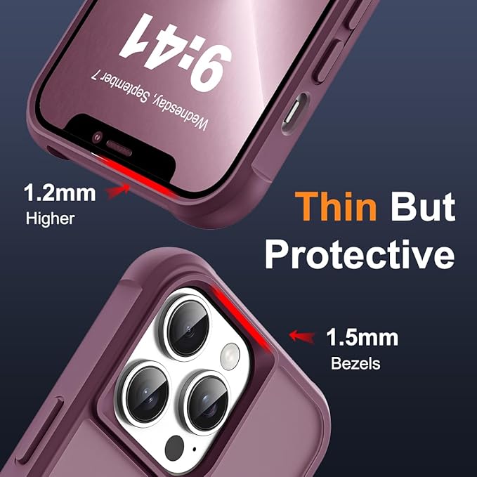 SKYLMW Compatible with iPhone 12 Pro Max Case & iPhone 13 Pro Max Case with Invisible Magnetic O-Ring Stand Translucent Phone Cases 6.7" [Compatible with Mag-Safe][Great Grip Feeling], Wine Red