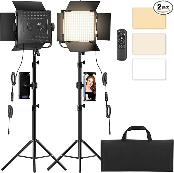 Photography Video Continuous Output Lighting Kit, 2Pack Upgraded Bi-Color LED Video Studio Lights Aluminum Alloy 2500k~8500k with Remote for Camera Photo Recording Filming Stage Shooting