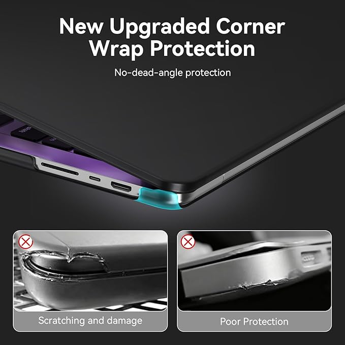 EooCoo Compatible with MacBook Pro 14 inch Case M5 2026 2025-2021 M4 M3 M2 M1 Pro/Max, Matte Grip, Bump-Resistant Hard Shell Laptop Protective Cover Case - Space Black