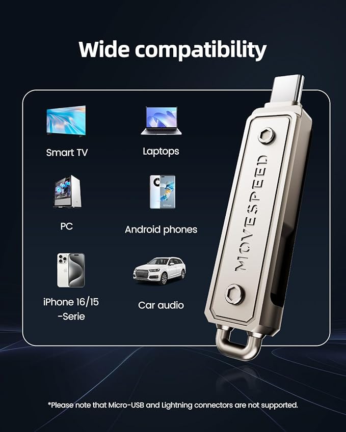 MOVE SPEED 64GB Thumb Drive, 400 MB/s Memory Stick with Type-C + USB 3.2 Gen1 Dual Port, High Speed Pendrive Compatible with 3.1/3.0/2.0 for iPhone 17/16/15 Series, Android, Mac/Pro/Air(1 Pack)