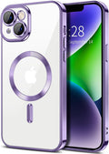 Hython Magnetic Clear for iPhone 14 Case with Camera Lens Protector [Compatible with MagSafe] Luxury Plating Edge Slim Soft TPU Cover Protective Phone Case for iPhone 14 6.1", Light Purple