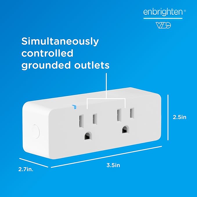 Enbrighten Vibe Indoor Dual-Outlet Wi‑Fi Matter Smart Plug, 2.4GHz, No Hub Required, Compatible with Alexa and Google Assistant, Dual Grounded Plug‑in Outlets, 81198-TS1