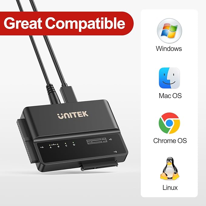 Unitek M.2 NVME SATA IDE Enclosure 3 in 1 Tool-Free Portable 10Gbps PCIe3.1a M.2 SATA3.1 IDE100 External Adapter USB 3.2 Hard Drive Reader for 2230/2242/2260/2280 NVME 2.5" /3.5" SATA SSD 3.5" IDE