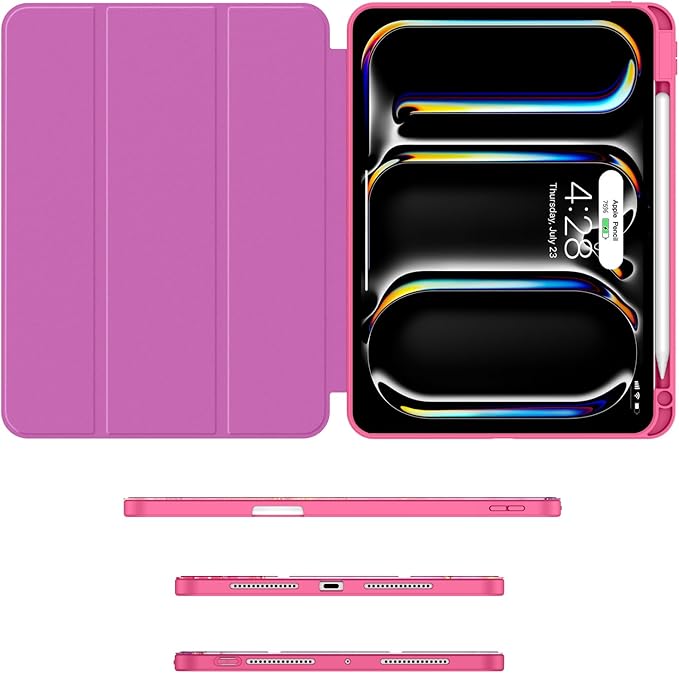 Soke Case for New iPad Pro 11 Inch (M5/M4) 5th Generation 2024-2025 with Pencil Holder - [Shockproof + Apple Pencil Charging + Auto Wake/Sleep], Soft TPU Back Cover for iPad Pro 11", Hot Pink Marble
