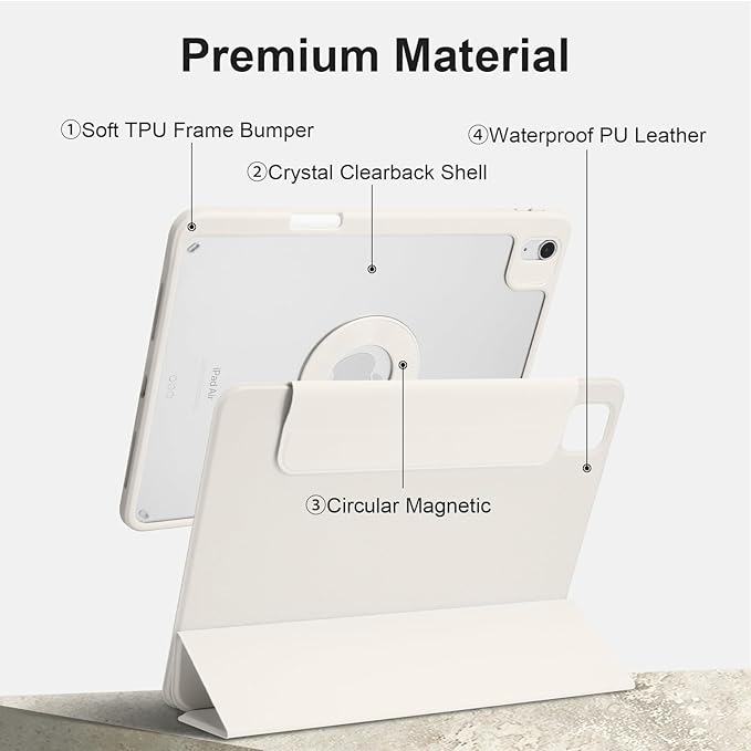 Case for iPad Air 13 Inch M4/M3/M2 2026/2025/2024, iPad Pro 12.9 Inch 6th/5th Gen. 2022/2021 with Pencil Holder, Vertical Stand, Detachable Magnetic Trifold Stand Case,Auto Wake/Sleep, White