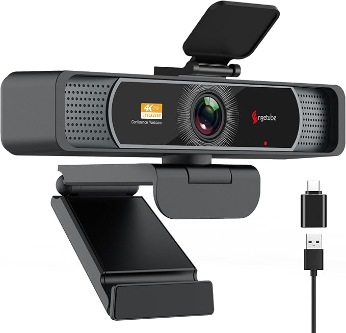 Angetube Wide Angle 4K Webcam for PC - 120° FOV, PDAF Autofocus, 2 Noise-Cancelling Mics, 1080P@60FPS, Auto Light Correction, USB-A/C, Privacy Cover, Video Conference Camera for Mac Laptop and Desktop