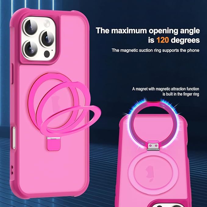 SKYLMW Compatible with iPhone 16 Pro Case with Invisible Magnetic O-Ring Stand Military-Grade Translucent Case for iPhone 16 Pro 6.3" [Compatible with Mag-Safe][Great Grip Feeling], Rose