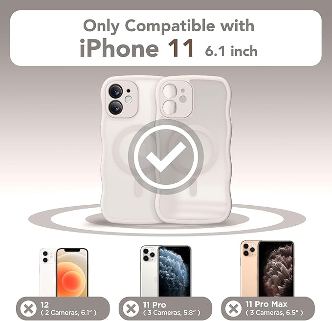 CAPRARO Cute for iPhone 11 Case, Compatible with MagSafe, [Curly Wave Edge] [Full Camera Protection] [14 FT Drop Protection] Magnetic Phone Case for 11 6.1 Inch, Stone