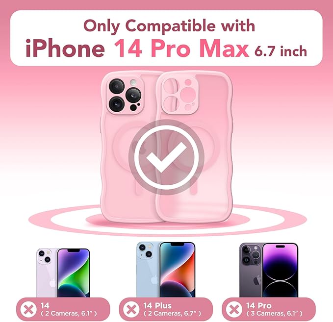 CAPRARO Cute for iPhone 14 Pro Max Case, Compatible with MagSafe, [Curly Wave Edge] [Full Camera Protection] [14 FT Drop Protection] Magnetic Phone Case for 14 Pro Max 6.7 Inch, Peach Pink