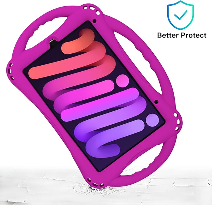 TopEsct Kids Case for iPad mini 7 (A17 Pro) 2024 /iPad Mini6 2021, Shockproof Silicone Cover with Handle Stand for 8.3" iPad mini 6th/7th Gen,Purple