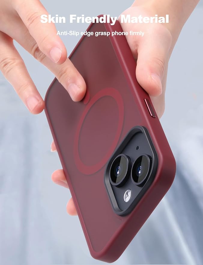 Tigowos Compatible with iPhone 15 Plus&iPhone 14 Plus Phone Case Fits MagSafe 10FT Drop Resistant Matte Skin Feeling Back Cover for iPhone 15 Plus&iPhone 14 Plus Phone Case，Red Wine