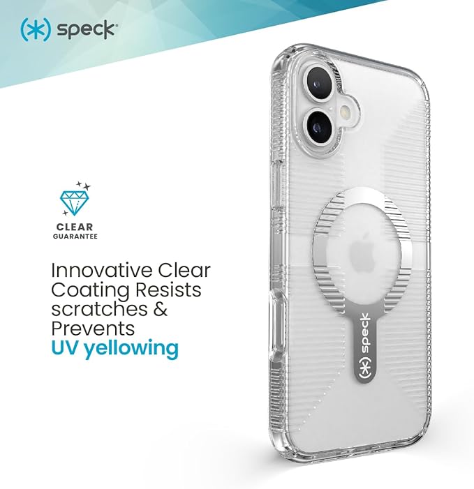 Speck Clear iPhone 16 Case - Slim Phone Case - MagSafe - GemShell - Crystal Clear