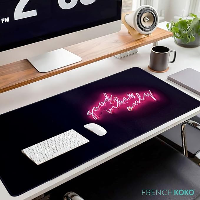 French KOKO Large Mouse Pad Desk Mat Protector Keyboard Pad Desktop Office School Decor Big Extended Quote Computer Accessories Mousepad Good Vibes Only Inspiration Work