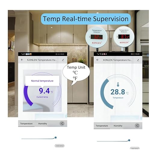 Tuya WiFi Temperature Sensor with External 9.8ft Probe Cable, Smart Life Digital Thermometer Detector for Freezer Water Tank Pool Home Greenhouse, Upper Lower Temp Remote Alarm KONLEN