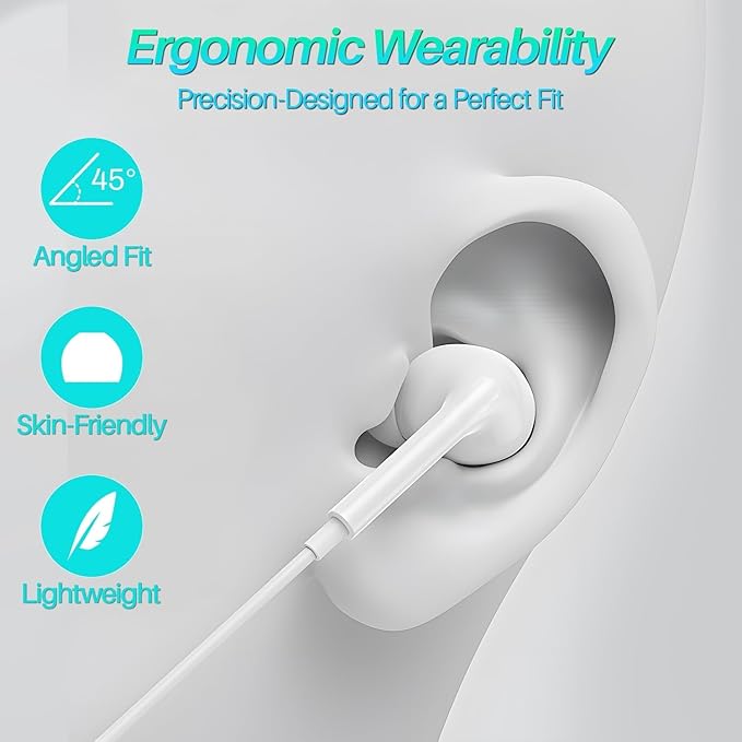 USB C Headphones for iPhone 15/16/17 Pro Max, Type C Headphones Built-in Microphone and Volume Control, Hi-Fi Stereo Noise-Cancelling Earbuds, Wired in Ear Earphones for Galaxy S25 S24 S23 S22