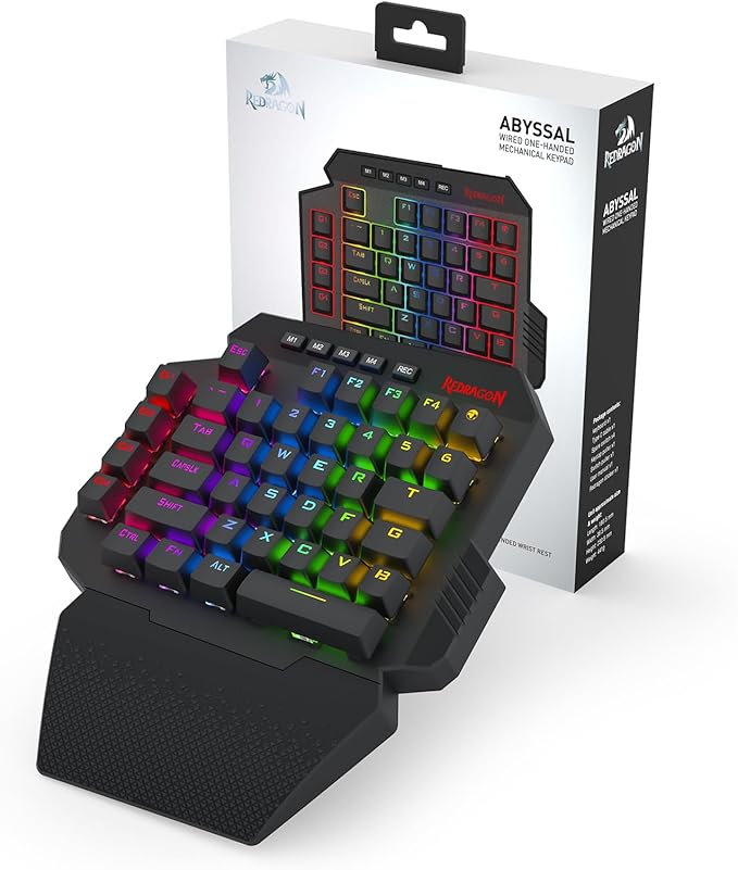 Redragon K758 Wired One-Handed RGB Mechanical Gaming Keyboard, 39 Keys Type-C Professional Gaming Keypad w/Upgraded Hot-Swappable Socket, 4 Onboard Macro Keys & Dedicated Wrist Rest