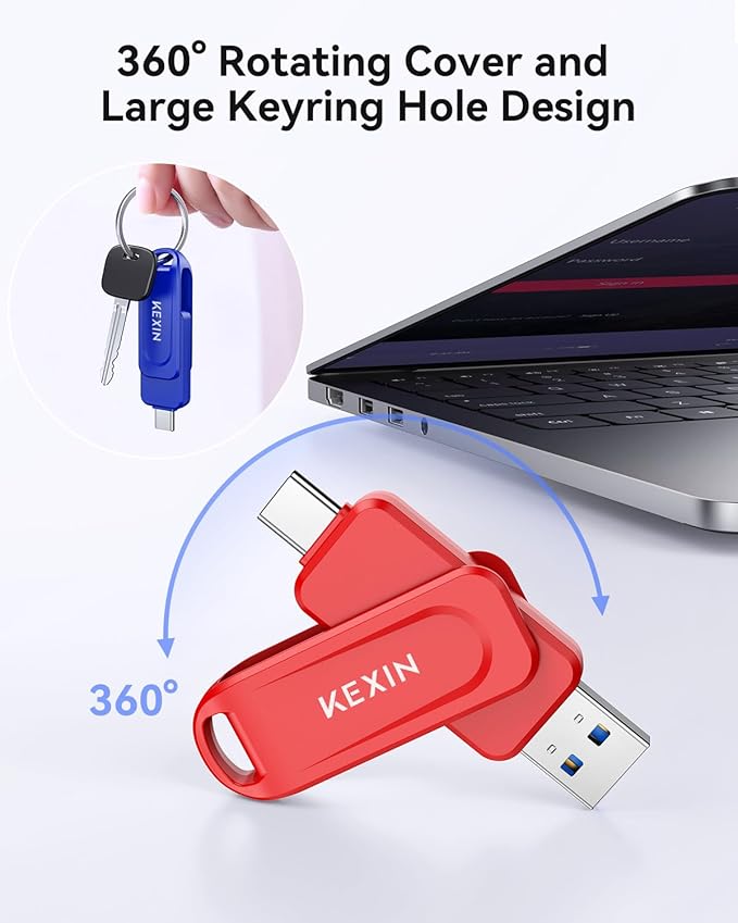 KEXIN Dual 32GB Flash Drive 5 Pack USB-A & Type-C Thumb Drive 3.0 100MB/s Swivel USB Drive 32GB Memory Stick for Smartphone Tablet iPhone 15/16 Car Game Console,32GB 5 Pack