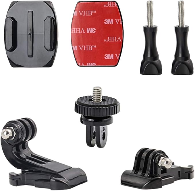 Action Camera Accessories, Adhesived Curved & Flat Mounts with Buckle, 1/4 Screw Thread with Thumb Screw, Compatible with Gopro Mounts and All Cameras