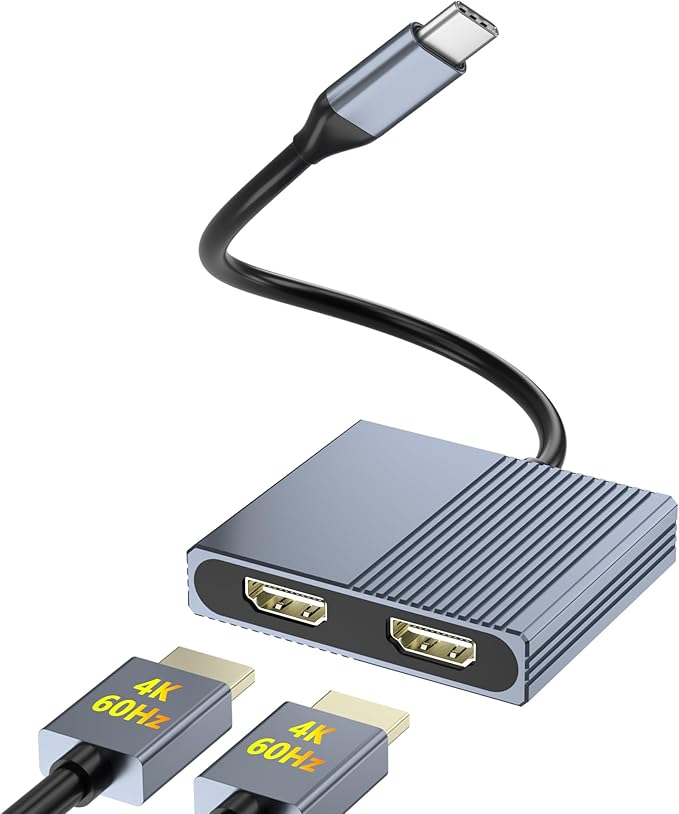 Dual HDMI Adapter for 2 Monitors, Double 4K@60Hz HDMI Splitter for dual monitors, Dual Monitor Adapter, hdmi Splitter Extended Display, USB C Laptop Docking Station Dual monitor for Dell/Mac/HP/Lenovo