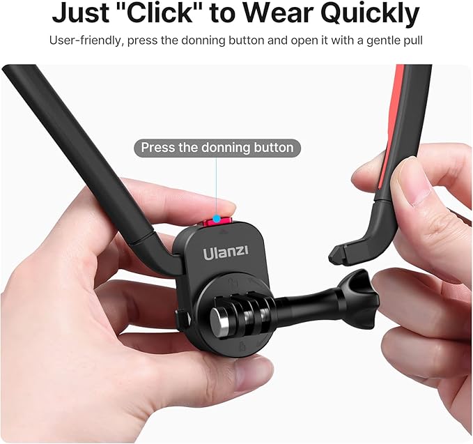 ULANZI Go Quick II Magnetic Neck Mount for Action Cameras, One-Click Quick Release POV Holder, Compatible with GoPro Hero 13/12/11/Insta360 X5/X4/X3/DJI OSMO Action 5/4/3 Pro, Hands-Free Vlogging