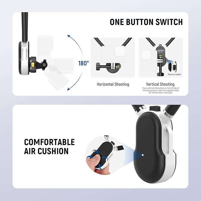 NEEWER GP-76 Magnetic Neck Mount Compatible with GoPro DJI Action Cameras, Quick Release Neck Holder with Air Cushion & Adjustable Chest Strap, Accessories Kit for POV Video Recording Vlogging