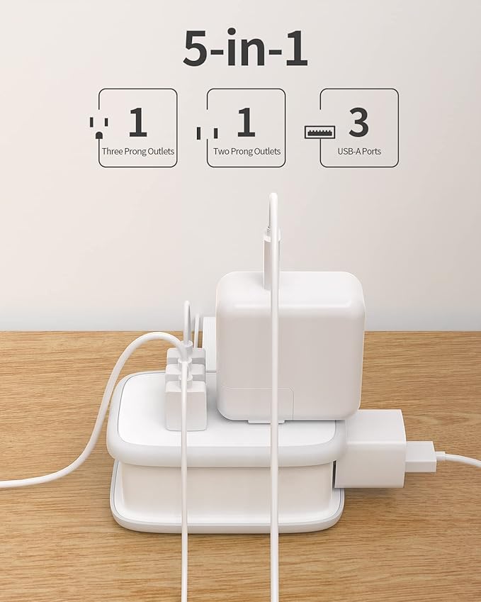 Travel Power Strip with USB 2 Pack, NTONPOWER 2 Widely Outlets 3 USB with 3Ft Short Extension Cord Flat Plug, Small Portable Desktop Charging Station for Cruise Ship Home Office Accessories, White