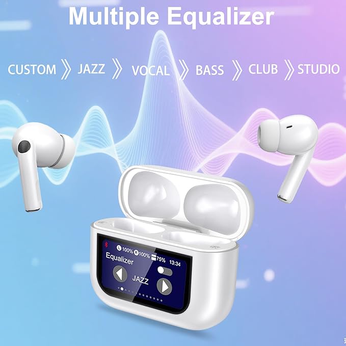 Wireless Earbuds, Earphones Wireless Bluetooth 5.4 In Ear Headphones, 40H Hifi Sound ANC Noise Canceling Earbuds, Touch Screen Ear Buds Multifunctional Headsets for Android/IOS Work Gym Sports (White)