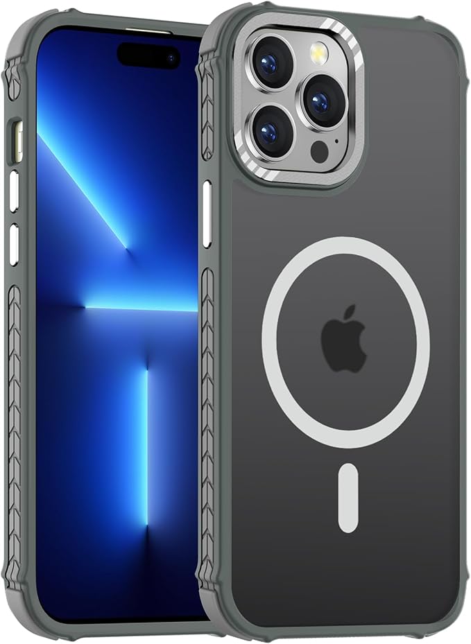 DEERLAMN Strong Magnetic Case for iPhone 13 Pro Max 6.7-Inch,[Compatible with Magsafe][Military Grade Drop Protection] Translucent Matte Shockproof Protective Phone Cover-Frosted Gray