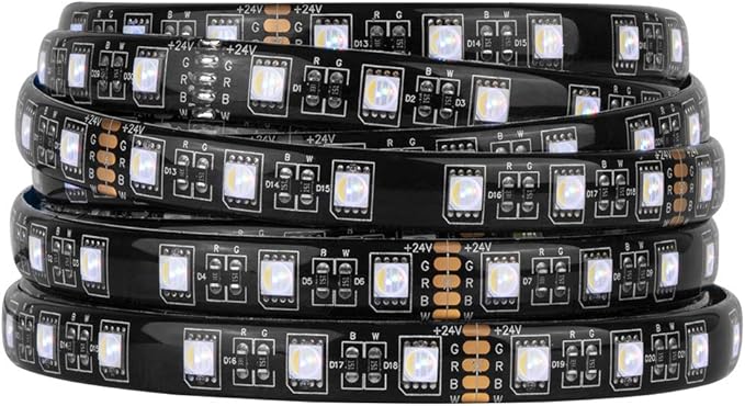 BTF-LIGHTING RGBW LED Strip Lights,UL Listed,5050 4 Colors in 1 RGB + 6000K-7000K Cool White,24V DC,16.4ft/5m 60LEDs/m 12mm Black PCB, IP65 Waterproof for Home Decoration(No Adapter or Controller)