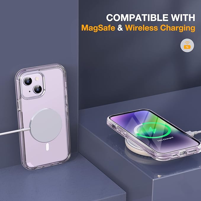 Miracase Magnetic for iPhone 14 Case 6.1'', [Bubble Free] Full-Body Bumper Phone case with Built-in Full Glass Screen &Lens Protector,No Gap,Compatible with MagSafe,Drop Proof 14 Cover,Clear