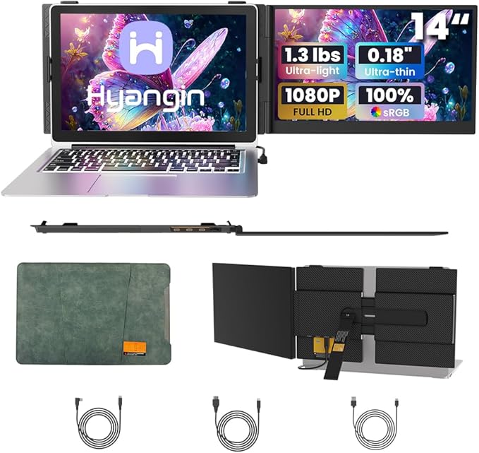 Hyangin Laptop Screen Extender 14-inch, 2026 Upgraded Ultra-Slim 1080P Laptop Monitor Extender, Ultra-Light Dual Screen Portable Monitor for 13-17.3" Laptops, Compatible with Windows/Mac/Linux/Chrome