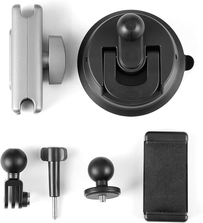 PULUZ Car Suction Cup Mount 360° Rotation Windshield & Window Camera Bracket for GoPro Hero 11 10 9 8 7 Insta360 X3 DJI Action Camera Accessories with Phone Holder with 1/4 Thread
