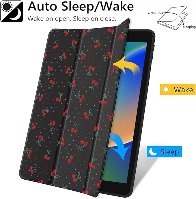 JOYLAND Cute Cherry Polka Dot Case for iPad Pro 12.9" 6th/5th/4th/3rd Generation (2022/2021/2020/2018),Girly Clear Acrylic Hard Back Black Case with Pencil Holder Trifold Stand Tablet Cover