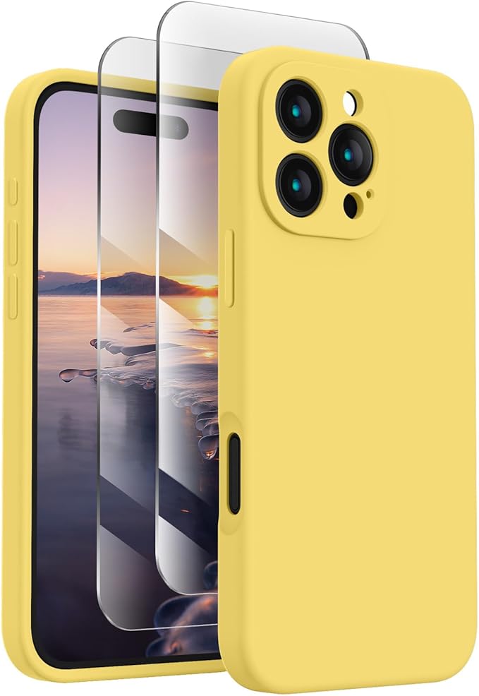 FireNova Designed for iPhone 16 Pro Case, Silicone Upgraded [Camera Protection] Phone Case, Soft Anti-Scratch Microfiber Lining Inside, 2024, Yellow