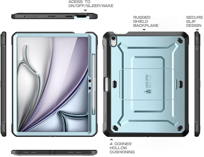 SUPCASE for iPad Air 13 Inch Case M4/M3/M2 (2026/2025/2024) with Pencil Holder (Unicorn Beetle Pro), [Built-in Screen Protector & Stand] [Military-Grade Protection] Cover for iPad Air 13 Inch, Arctic