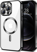 Hython Magnetic Clear for iPhone 12 Pro Case with Camera Lens Protector [Compatible with MagSafe] Luxury Plating Edge Slim Soft TPU Cover Protective Phone Case for iPhone 12 Pro 6.1", Black