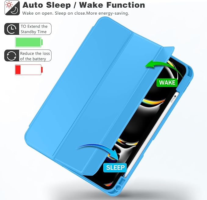 ZryXal New iPad Pro 13 Inch Case (M5) 2025 / (M4) 2024 with Pencil Holder, Smart iPad Case [Support Pencil Pro and Pencil (USB-C)], Support Touch ID and Auto Wake/Sleep (New Ocean Blue)