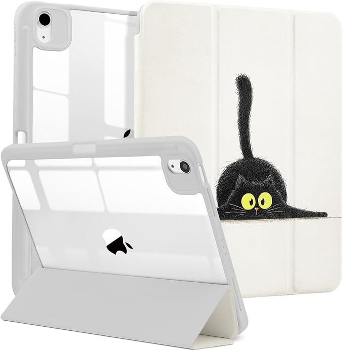 MrARTIST for iPad Air 11 Inch Case M3/M2 - Air 5th/4th Generation 10.9" Cute Women Girls Girly Kawaii Aesthetic Kawaii Design for Apple Air Tablet Cover with Pencil Holder, Black Cat